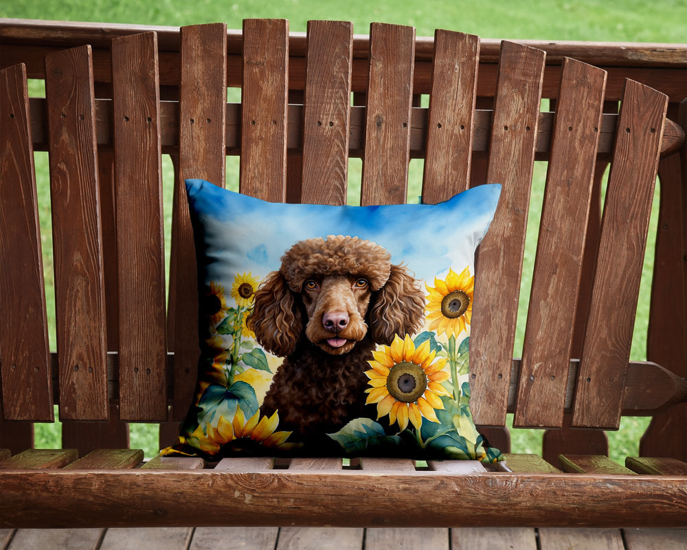 Chocolate Poodle in Sunflowers Throw Pillow Image 2