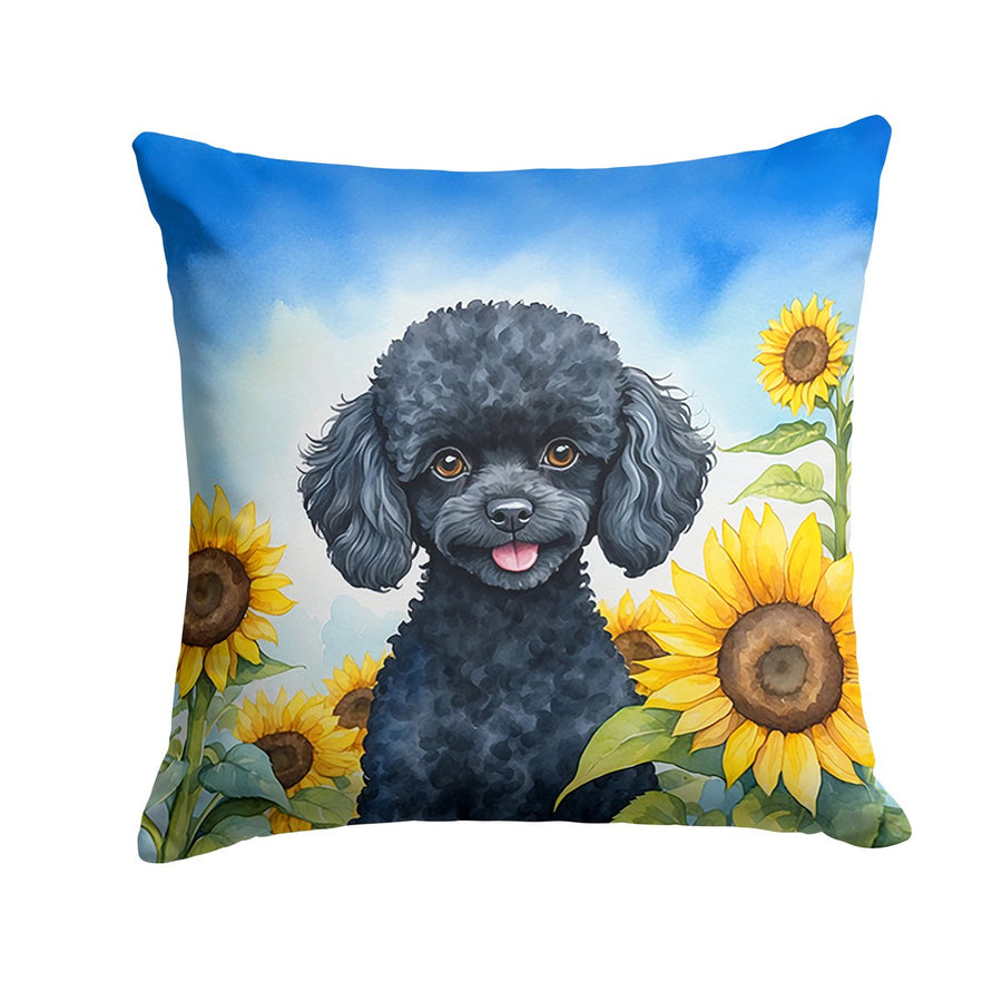 Black Poodle in Sunflowers Throw Pillow Image 1