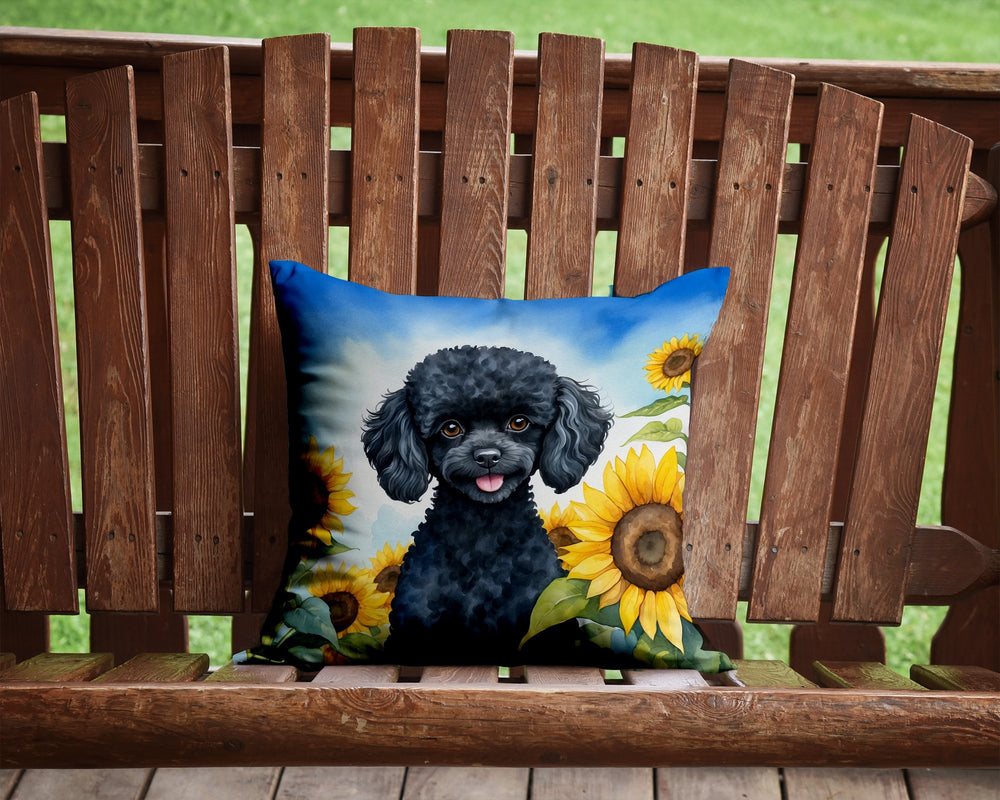Black Poodle in Sunflowers Throw Pillow Image 2