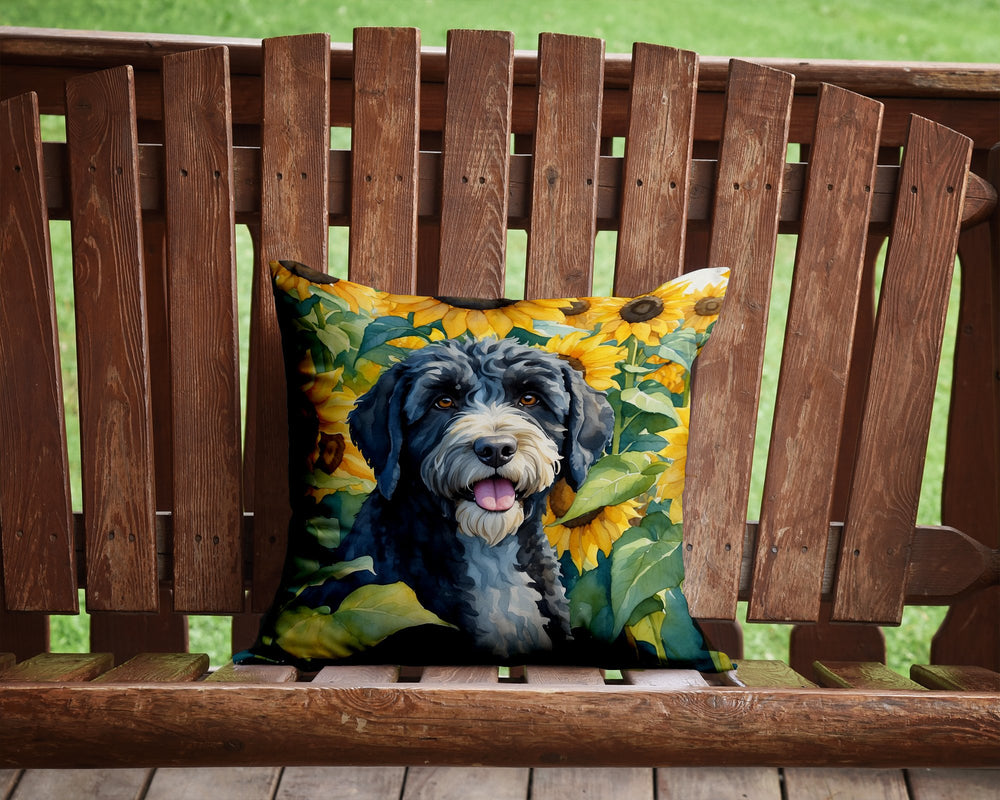 Portuguese Water Dog in Sunflowers Throw Pillow Image 2