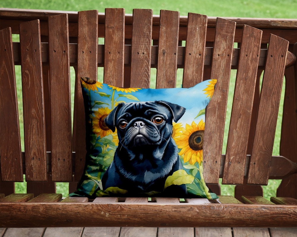 Pug in Sunflowers Throw Pillow Image 2