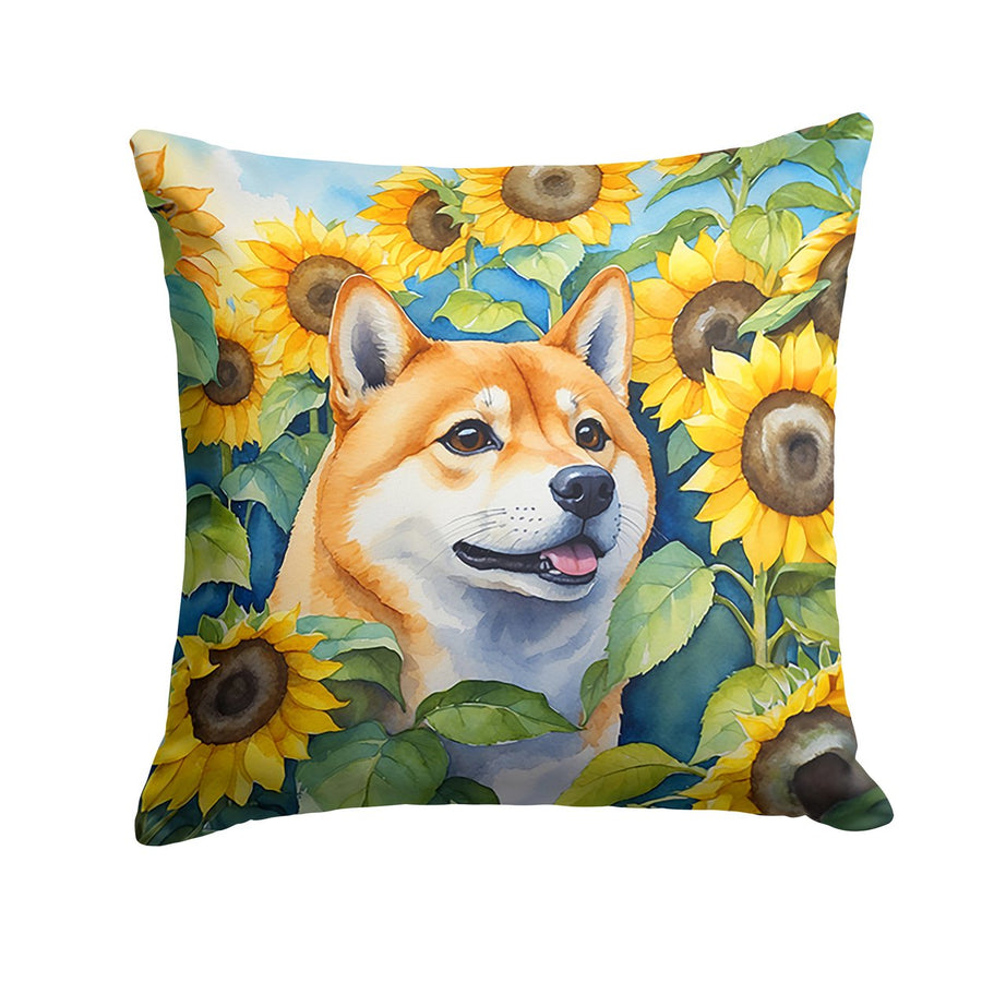 Shiba Inu in Sunflowers Throw Pillow Image 1