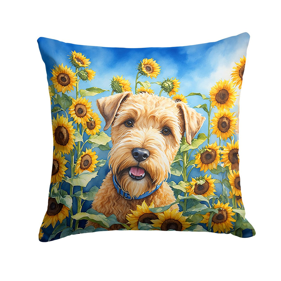 Wheaten Terrier in Sunflowers Throw Pillow Image 1