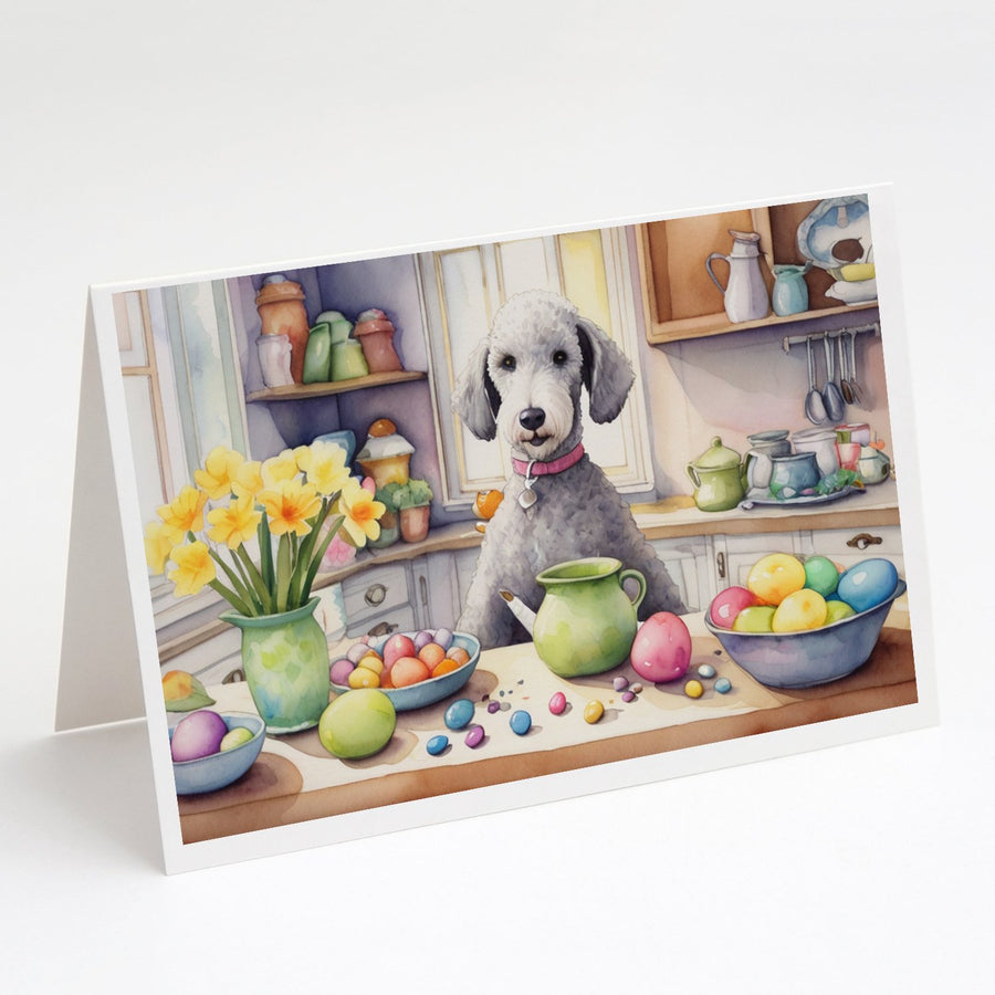 Decorating Easter Bedlington Terrier Greeting Cards Pack of 8 Image 1