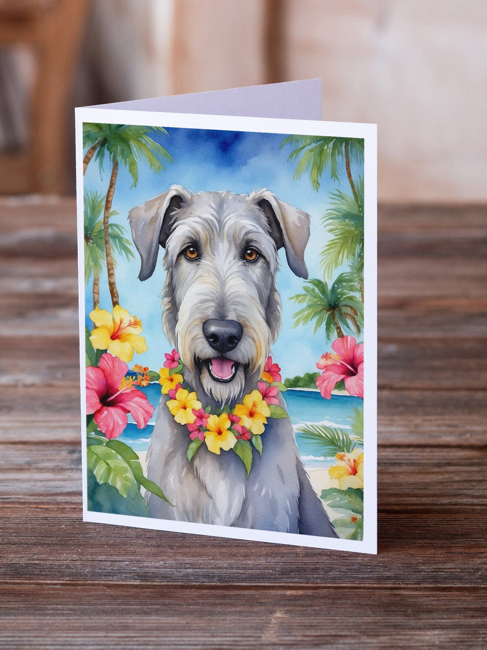 Irish Wolfhound Luau Greeting Cards Pack of 8 Image 2