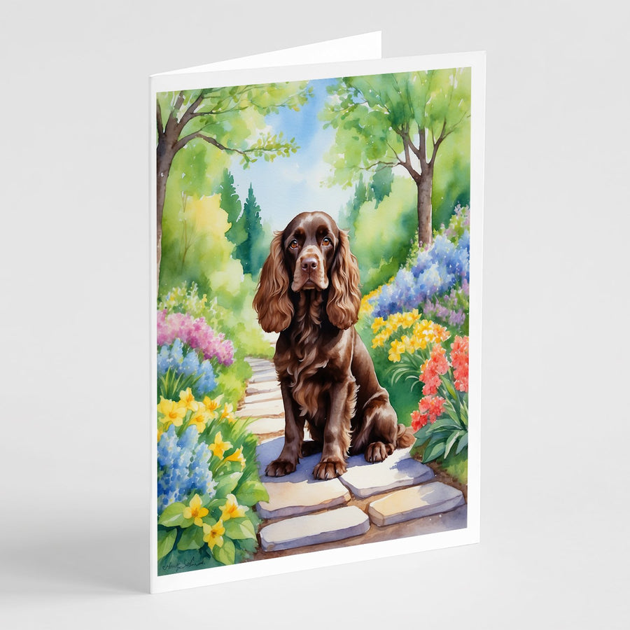 Cocker Spaniel Spring Path Greeting Cards Pack of 8 Image 1