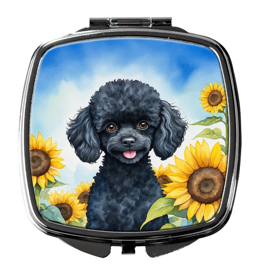 Black Poodle in Sunflowers Compact Mirror Image 1