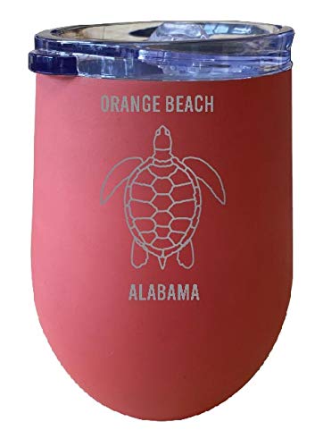 Orange Beach Alabama Souvenir 12 oz Coral Laser Etched Insulated Wine Stainless Steel Turtle Design Image 1