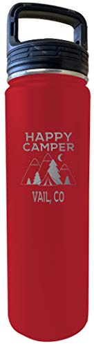 Vail Colorado Happy Camper 32 Oz Engraved Red Insulated Double Wall Stainless Steel Water Bottle Tumbler Image 1