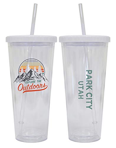 Park City Utah Camping 24 oz Reusable Plastic Straw Tumbler w/Lid and Straw Image 1