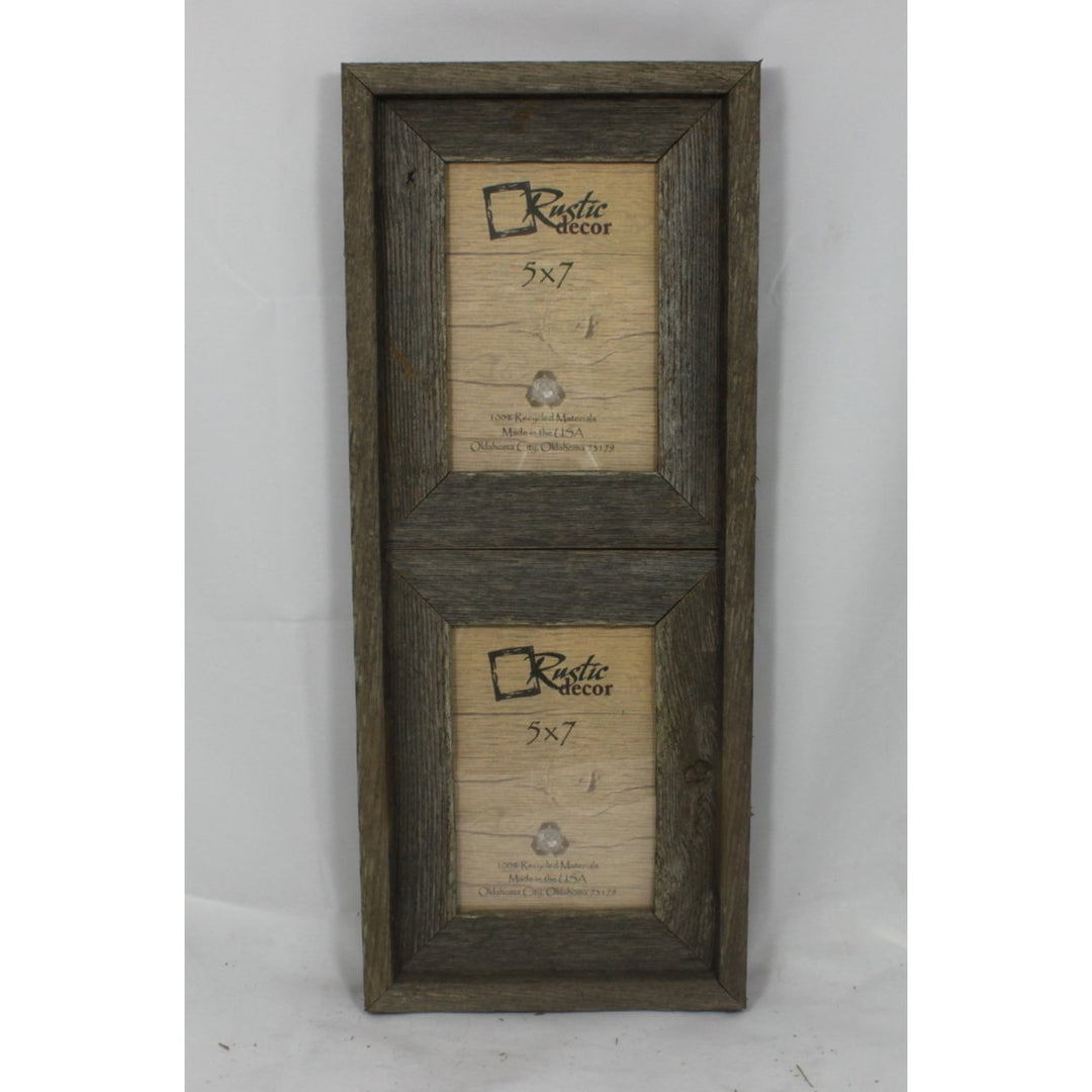 Rustic Reclaimed Barn Wood Vertical 5x7 Double Opening Frame - Holds 2 - 5x7 Photos Vertically Image 1