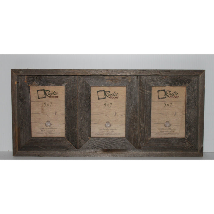 Rustic Reclaimed Barn Wood 5x7 Triple Opening Frame - Holds 3 - 5x7 Photos Image 1