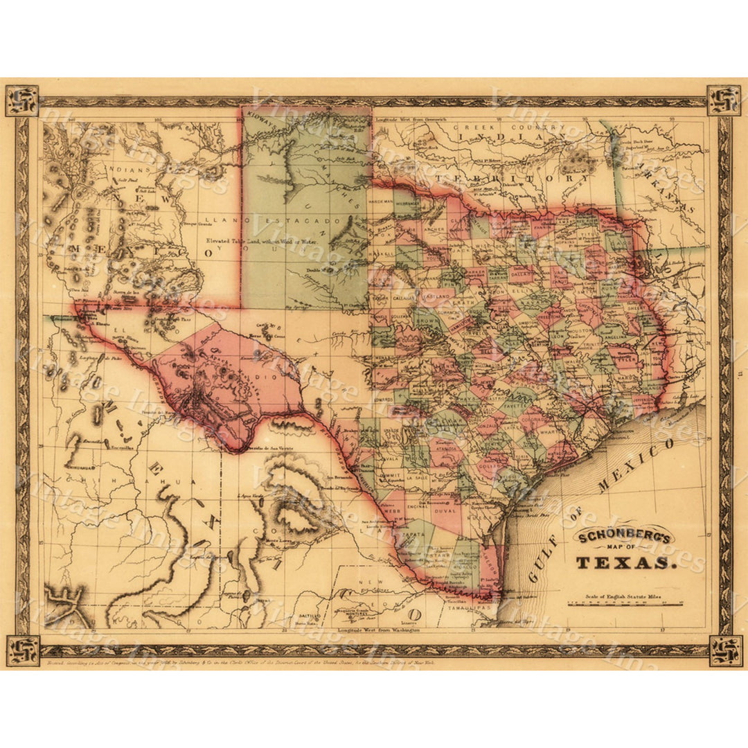 Giant 1866 Texas OLD WEST map Antique Restoration Hardware Style wall Map Fine art Print Poster Image 1