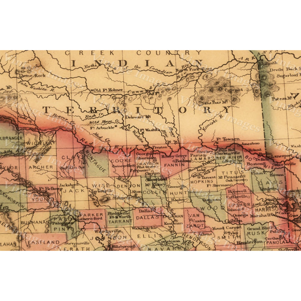 Giant 1866 Texas OLD WEST map Antique Restoration Hardware Style wall Map Fine art Print Poster Image 2