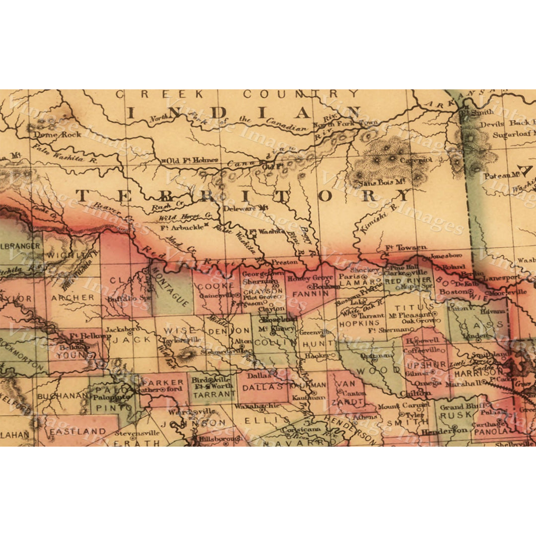 Giant 1866 Texas OLD WEST map Antique Restoration Hardware Style wall Map Fine art Print Poster Image 2
