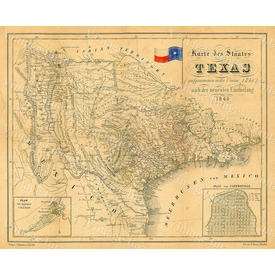 1849 Map of Texas Old Texas Map, TEXAS, Map of Texas, Vintage Map, Restoration Hardware Style Texas Wall art German Map Image 1