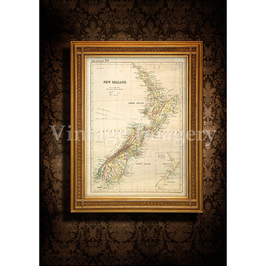 Antique Zealand map 1881 Old map of Zealand. Vintage Zealand wall map fine art print Historical Map map reproduction Image 1