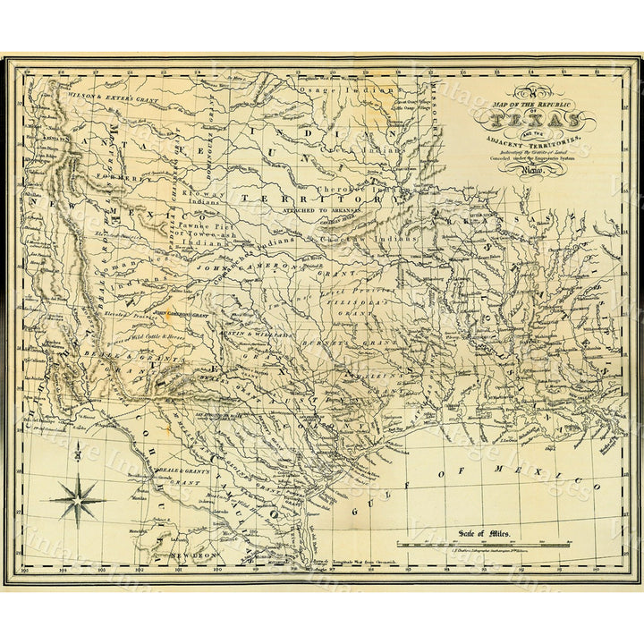 1841 Republic of Texas map, Texas state Historical map, Antique Restoration Hardware Style Texas wall Map up to 42" x Image 1