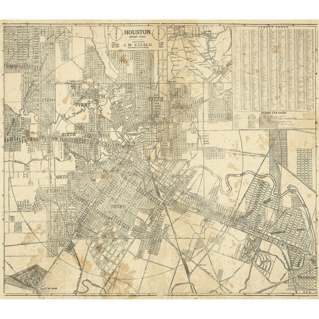 HOUSTON Map, TEXAS Old Map of Houston, Houston TX, Houston city Map, Vintage Map, Old Texas City map, Map of Texas six Image 1