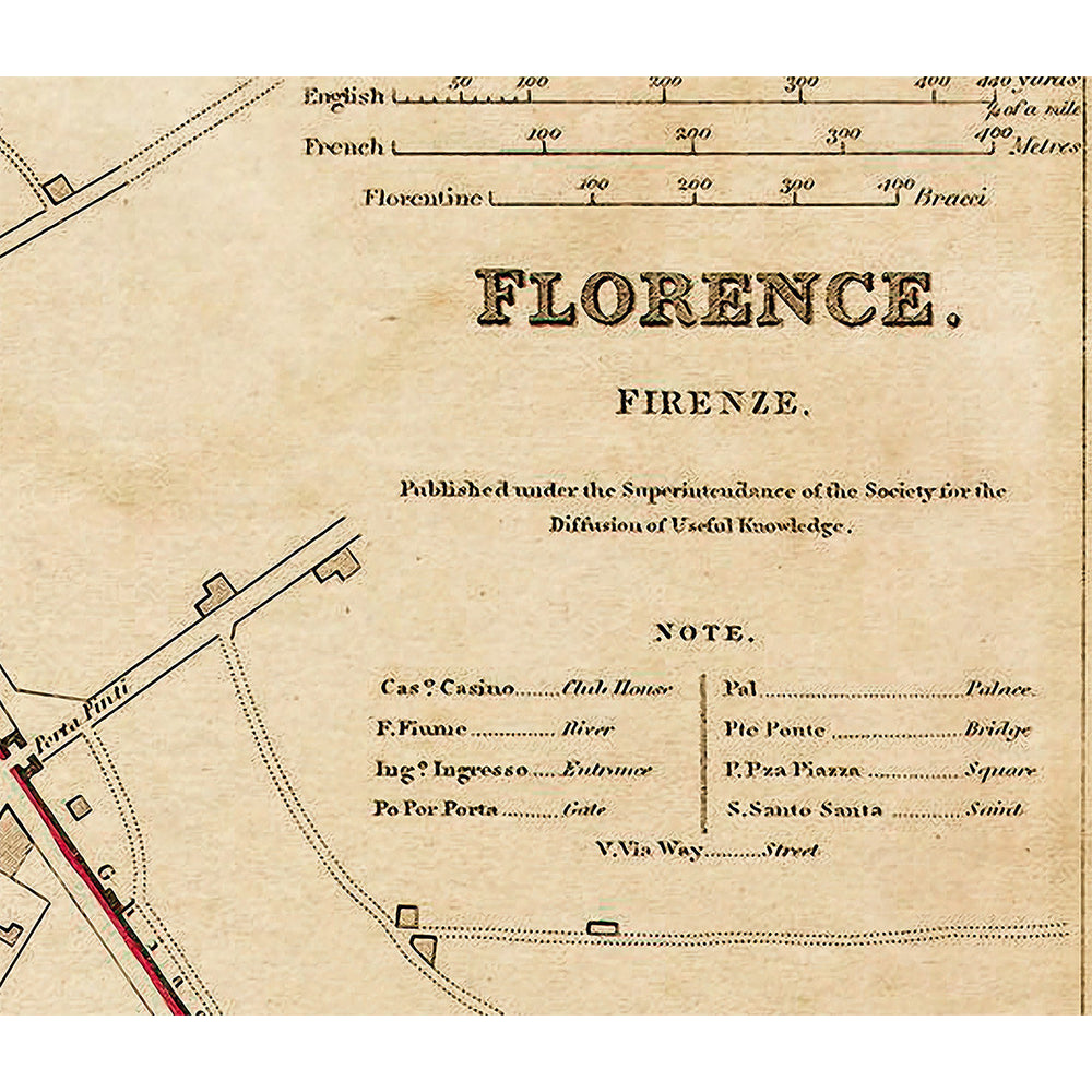 Old map of Florence Italy 1835 Florence map Vintage Map of Firenze Old world Restoration Hardware style Italy wall map Image 2