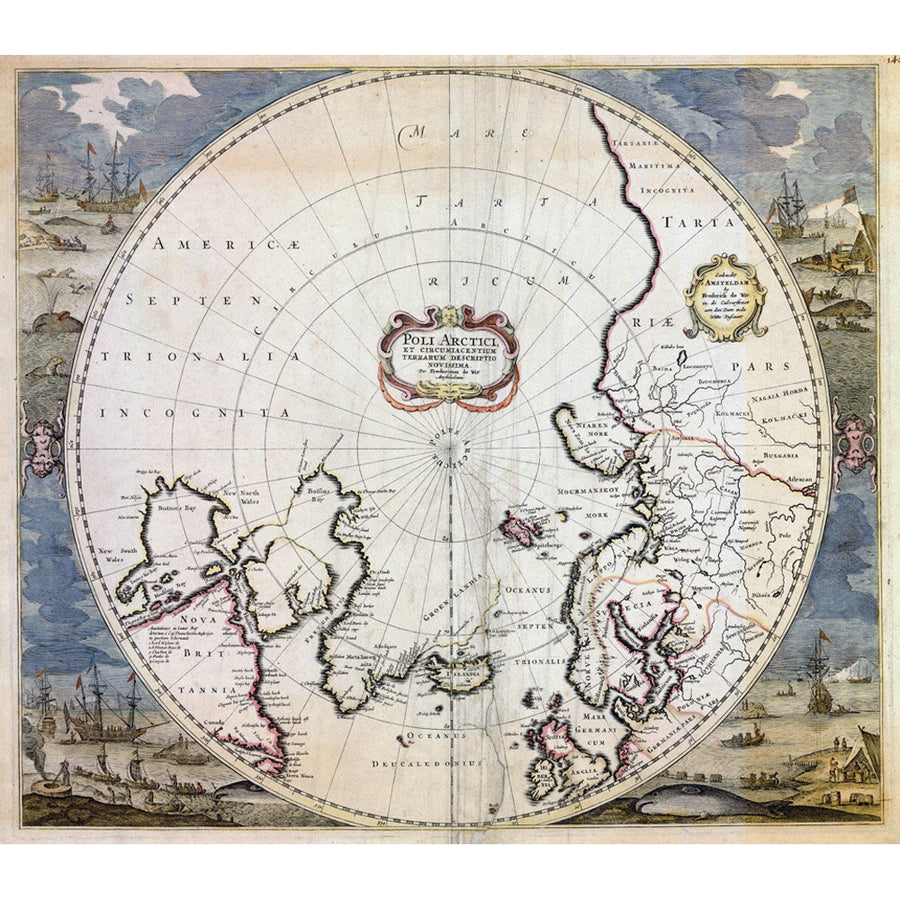 LARGE Vintage historic old world map of arctic north pole Frederick de Wit style fine art print poster Image 1