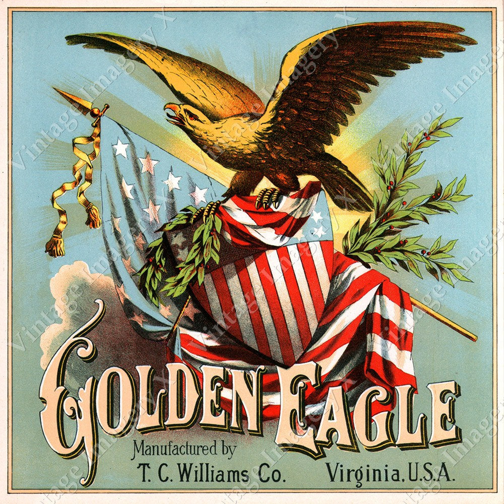 Vintage 1880s Tobacco Label Caddy Americian Golden Eagle 40x40Bar Art Game Room Man Cave Print Image 1