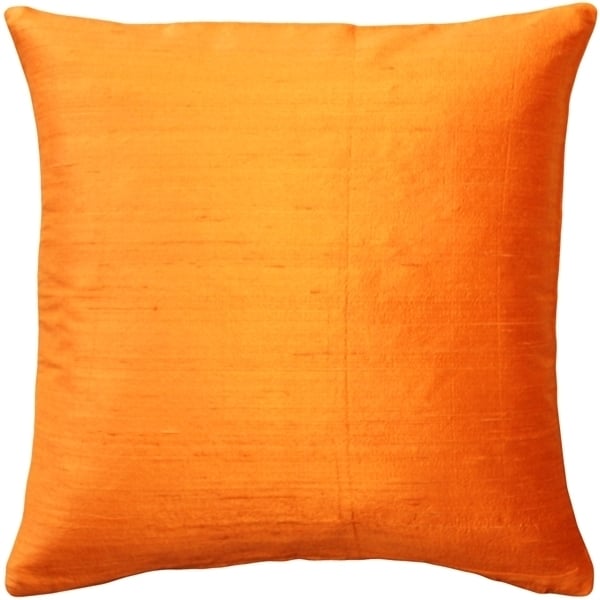 Pillow Decor Sankara Orange Silk Throw Pillow 20x20 Dupioni Silk Poly Insert Image 1