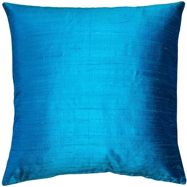 Pillow Decor Sankara Peacock Blue Silk Throw Pillow 16x16 Dupioni Silk Image 1