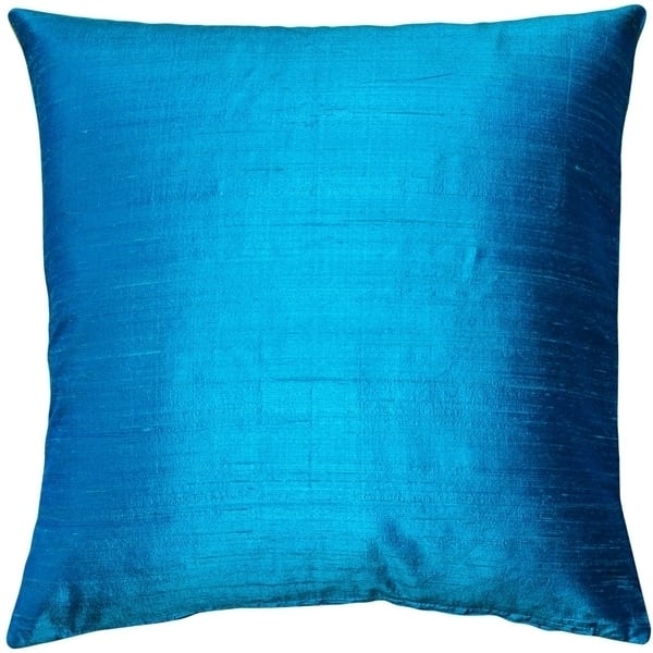 Pillow Decor Sankara Peacock Blue Silk Throw Pillow 18x18 Dupioni Cushion Image 1