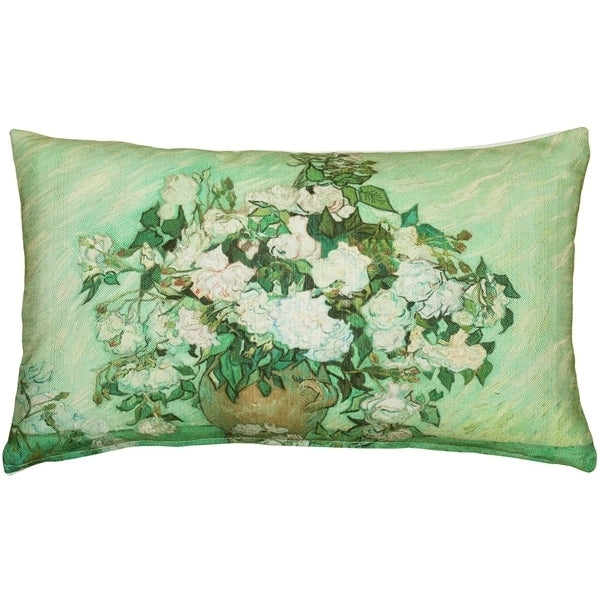 Pillow Decor - Van Gogh Vase with Pink Roses Throw Pillow Image 1