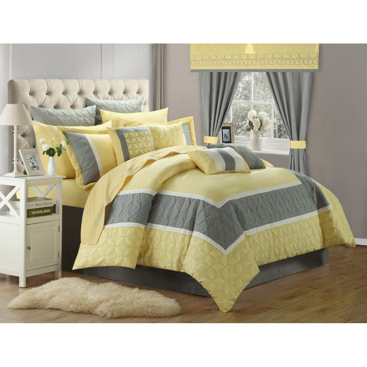 Chic Home 24/25 Piece Ariane Duvet Covered Embroidered Room in a Bag Comforter Set, Sheet Set, Window Curtain Set Image 1