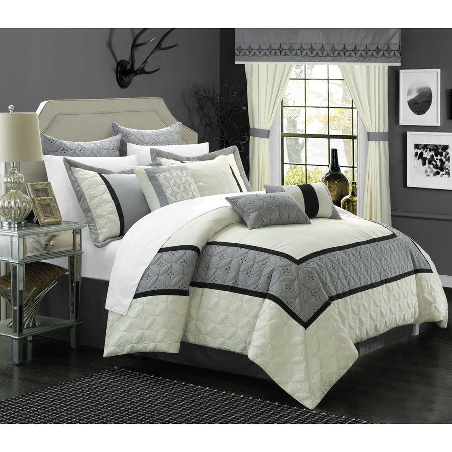 Chic Home 24/25 Piece Ariane Duvet Covered Embroidered Room in a Bag Comforter Set, Sheet Set, Window Curtain Set Image 1