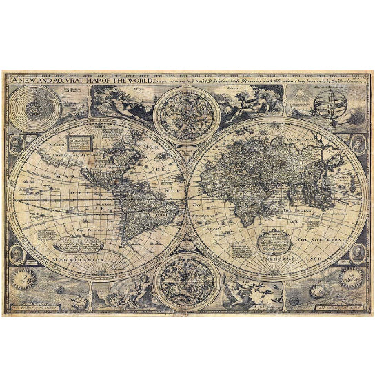 Vintage Old World Map 1626 Old Antique Restoration Hardware Style World Map Fine Art Print Old of the world map  Map Art Image 1