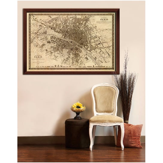 Vintage Paris City Map Print 1860 Fine Art Antique Large Heavy Paper Image 2