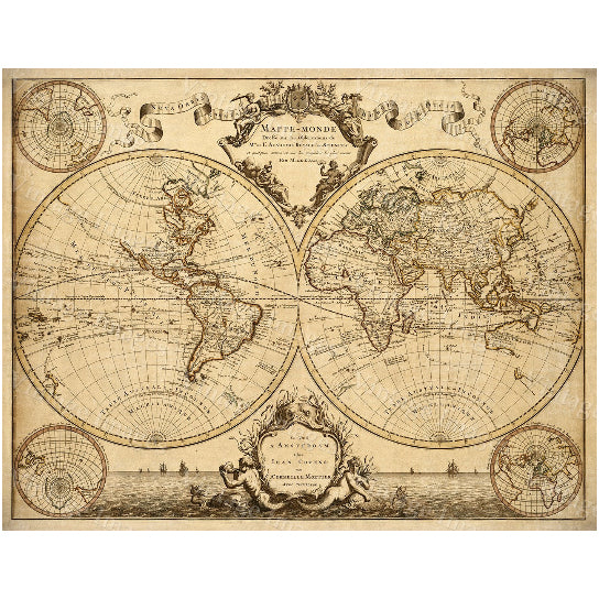 Antique World Map 1720 Guillaume de LIsle Vintage Custom Size Available Image 1