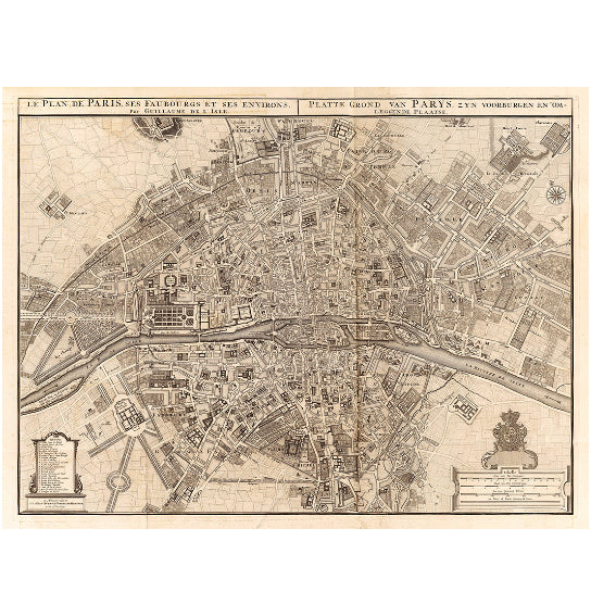 Vintage 1742 Paris Map Fine Art Print Restoration Hardware Style Image 1