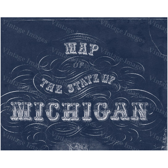 Vintage 1856 Michigan Map with Lake Michigan - Antique Blueprint Style  for Your Lake Home Image 1