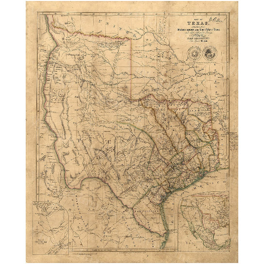 1841 Texas Map Vintage Antique Restoration Print Custom Sizes Available Image 1