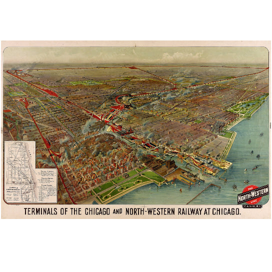 Old map of Chicago (1902) Chicago Railroad map, Chicago Map, Restoration Hardware Style Vintage Railway map, Large Image 2