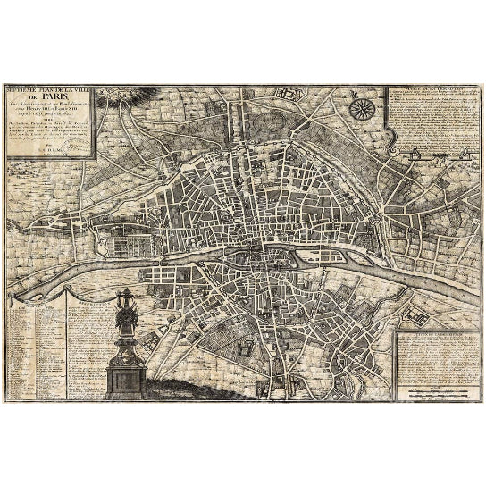 Old Paris Map Restoration Hardware Style map Of Paris historic old world Map Street map of Paris France circa 1705 wall Image 1