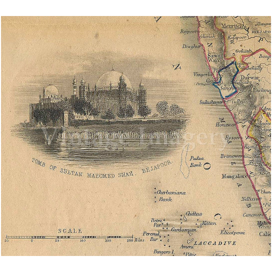 Old Map of india 1851 Southern Old India Map Indian Bombay Madras Restoration Hardware Style Map India Wall Art Image 2