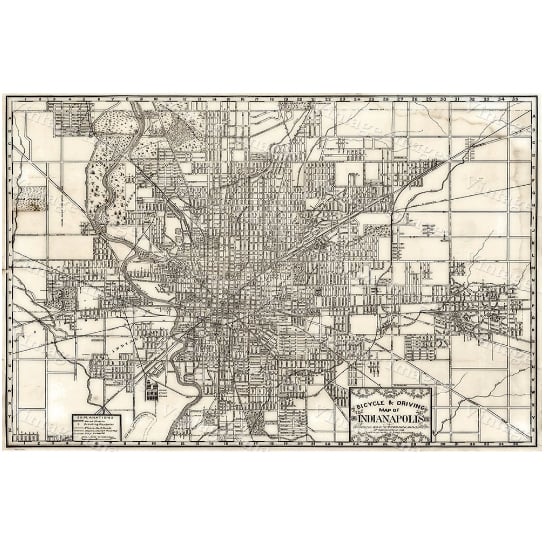 Large 1899 Vintage Historic Indianapolis Indiana Bicycle and Driving Map Antique Restoration Hardware Style wall Map Image 1