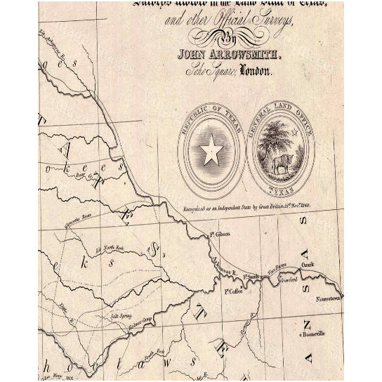 Vintage 1843 Map of Texas state Historical map Antique Restoration Hardware Style Texas wall Map six sizes to 42" x 53" Image 2