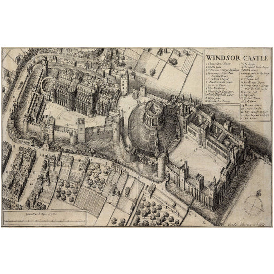 1658 Historic birds-eye view of Windsor Castle Antique Restoration Hardware Style wall Map Big sizes up to 42" x 72" Image 2
