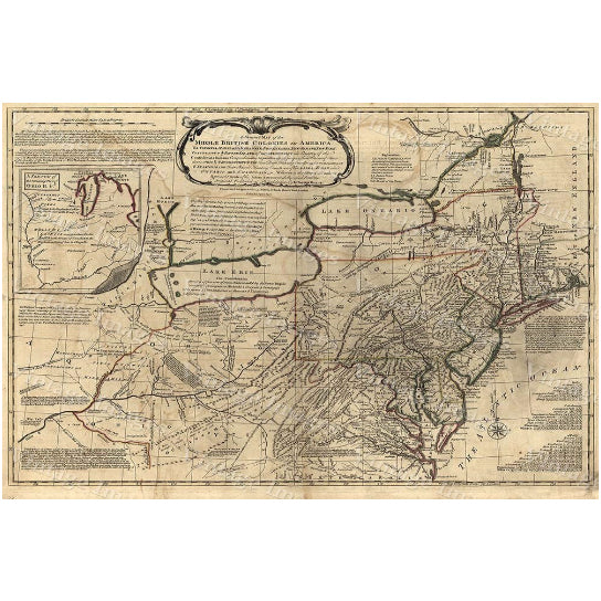 England Map 1771 Antique Wall Map Of  England The Middle British Colonies In America Restoration Hardware Style Fine Image 1