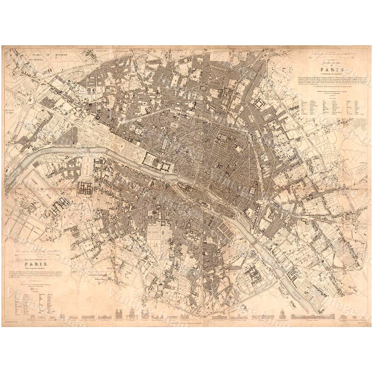 Historic large 1834 City of Paris Restoration Hardware Old World Style wall Map W.B. Clarke Fine art Print Poster Image 1