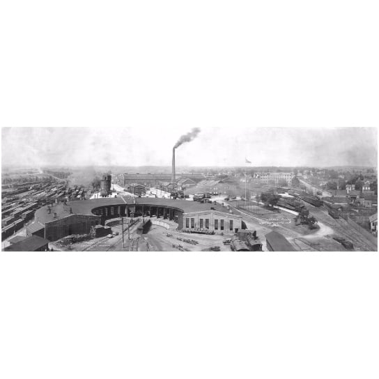 Vintage 1923 Lafayette Indiana Railroad Train Photo Monon Shops Roundhouse 14x42 Image 1