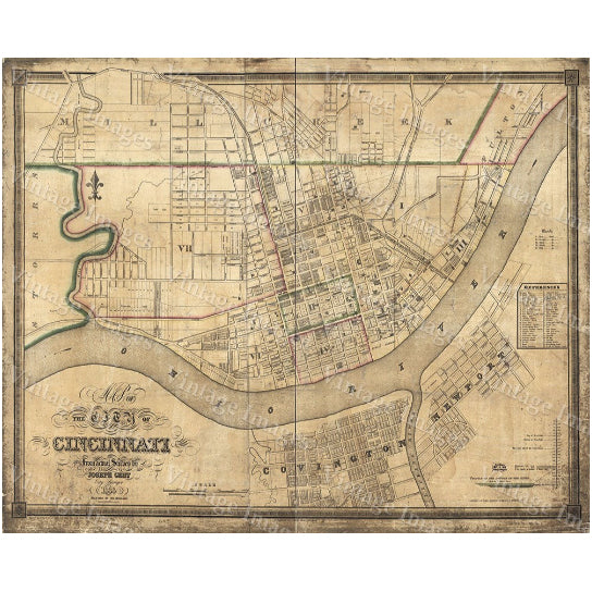 Giant Old Map of Cincinnati Historic 1838 Cincy Cincinnati Ohio City Street Wall Map Joseph Gest Restoration Hardware Image 1