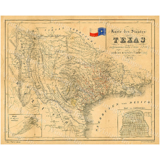 Texas Map 1849 Map of Texas, TEXAS, Old Map of Texas, Vintage Map, Restoration Hardware Style Texas Wall art German Map Image 2