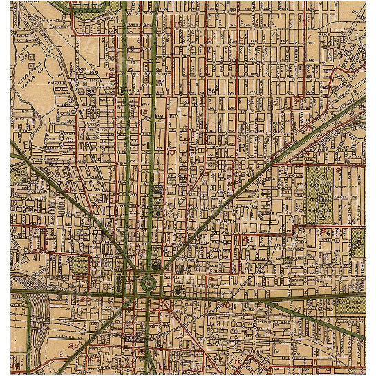 Large Historic 1921 Old Antique Restoration Hardware Style Indianapolis Street Map by the National Map Company Fine Art Image 2